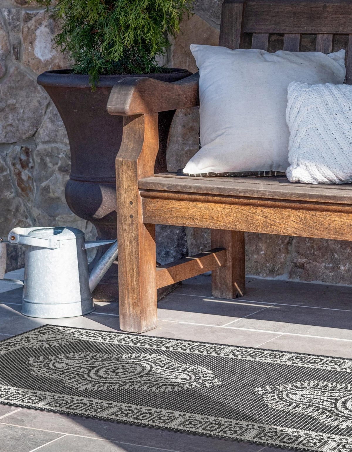 Patio Heritage Collection Area Rug -  Biloxi Runner Black and White  lifestyle 143