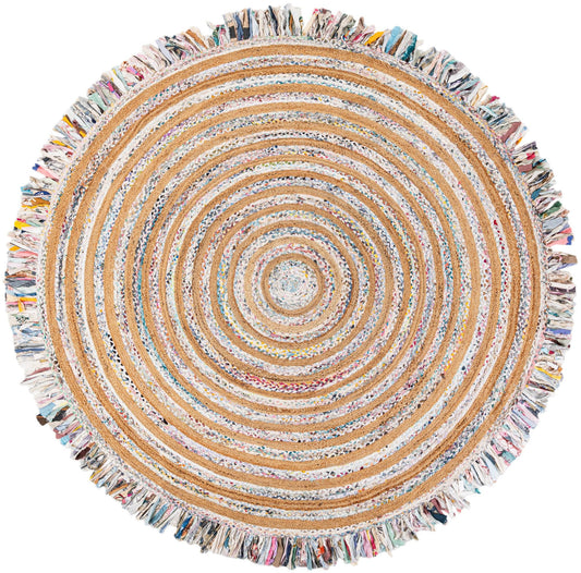 Osian Looms Collection Area Rug - Kathmandu Round Multi White Main