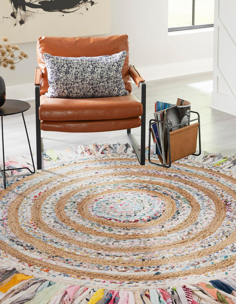 Osian Looms Collection Area Rug - Kathmandu Round Multi White  lifestyle 2
