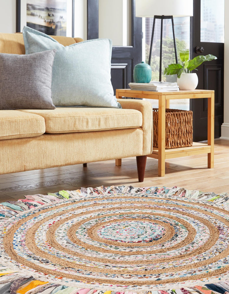 Osian Looms Collection Area Rug - Kathmandu Round Multi White  lifestyle 6