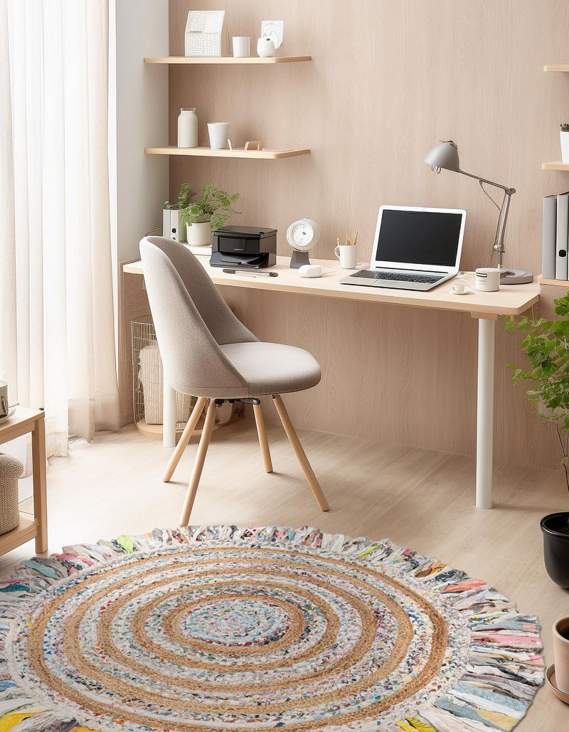 Osian Looms Collection Area Rug - Kathmandu Round Multi White  lifestyle 34