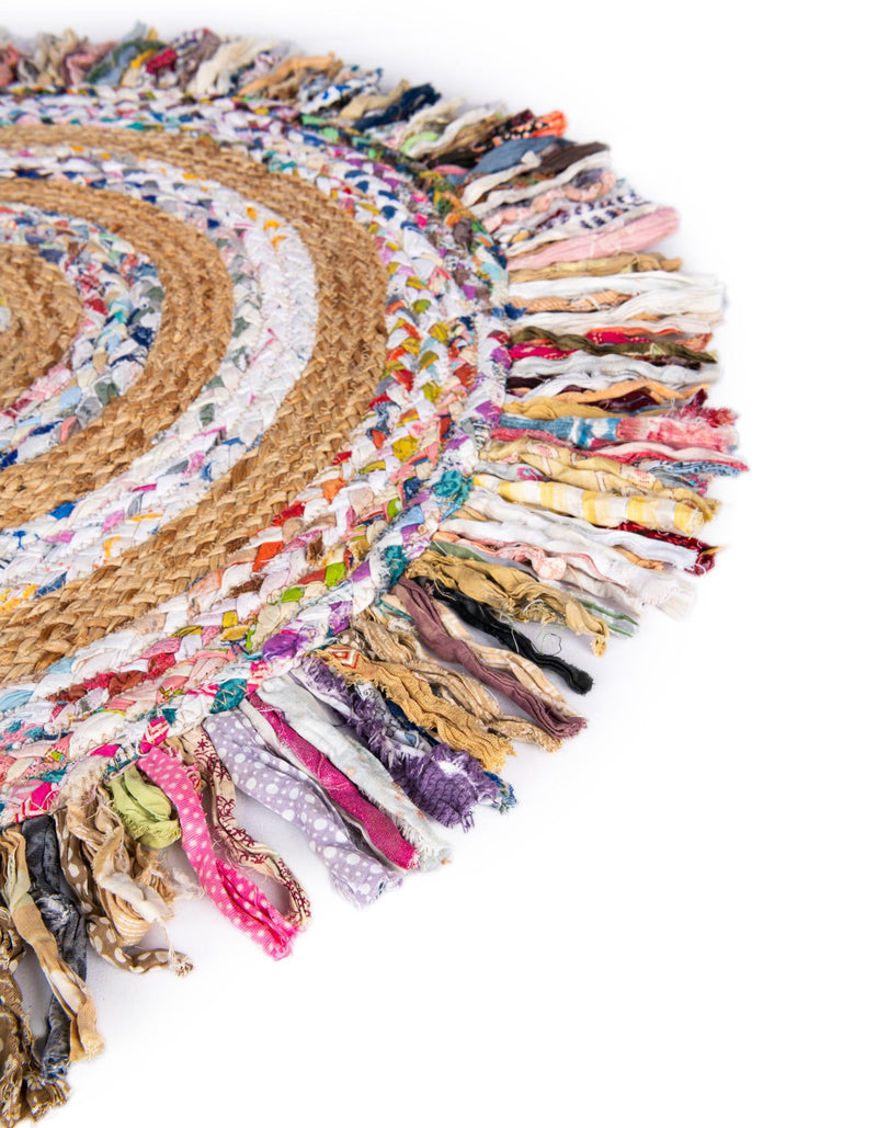 Osian Looms Collection Area Rug - Kathmandu Round Multi White  lifestyle 46