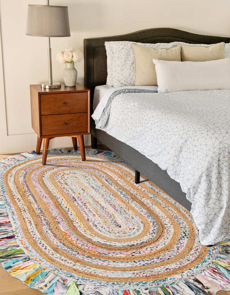 Osian Looms Collection Area Rug - Kathmandu Oval Multi White  lifestyle 3