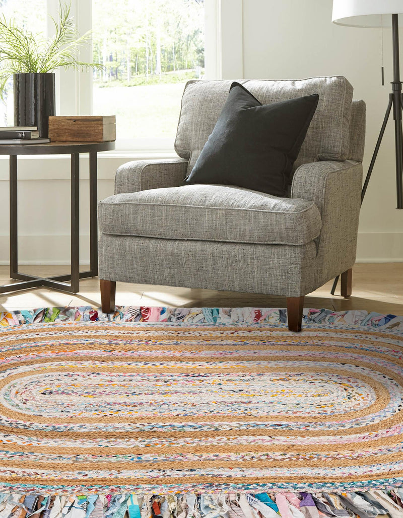 Osian Looms Collection Area Rug - Kathmandu Oval Multi White  lifestyle 7