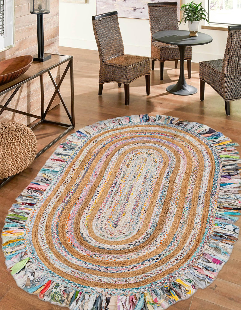 Osian Looms Collection Area Rug - Kathmandu Oval Multi White  lifestyle 11