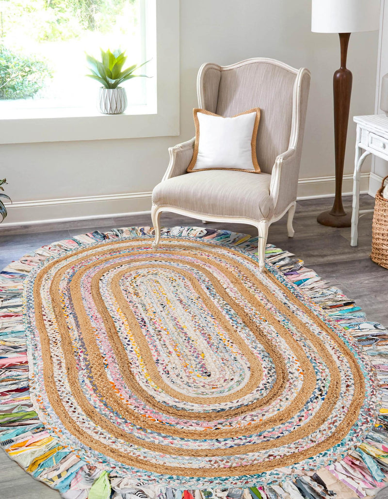Osian Looms Collection Area Rug - Kathmandu Oval Multi White  lifestyle 15
