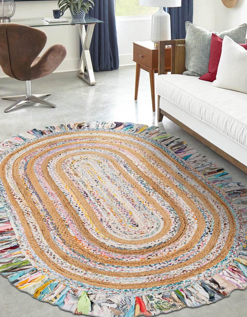 Osian Looms Collection Area Rug - Kathmandu Oval Multi White  lifestyle 23