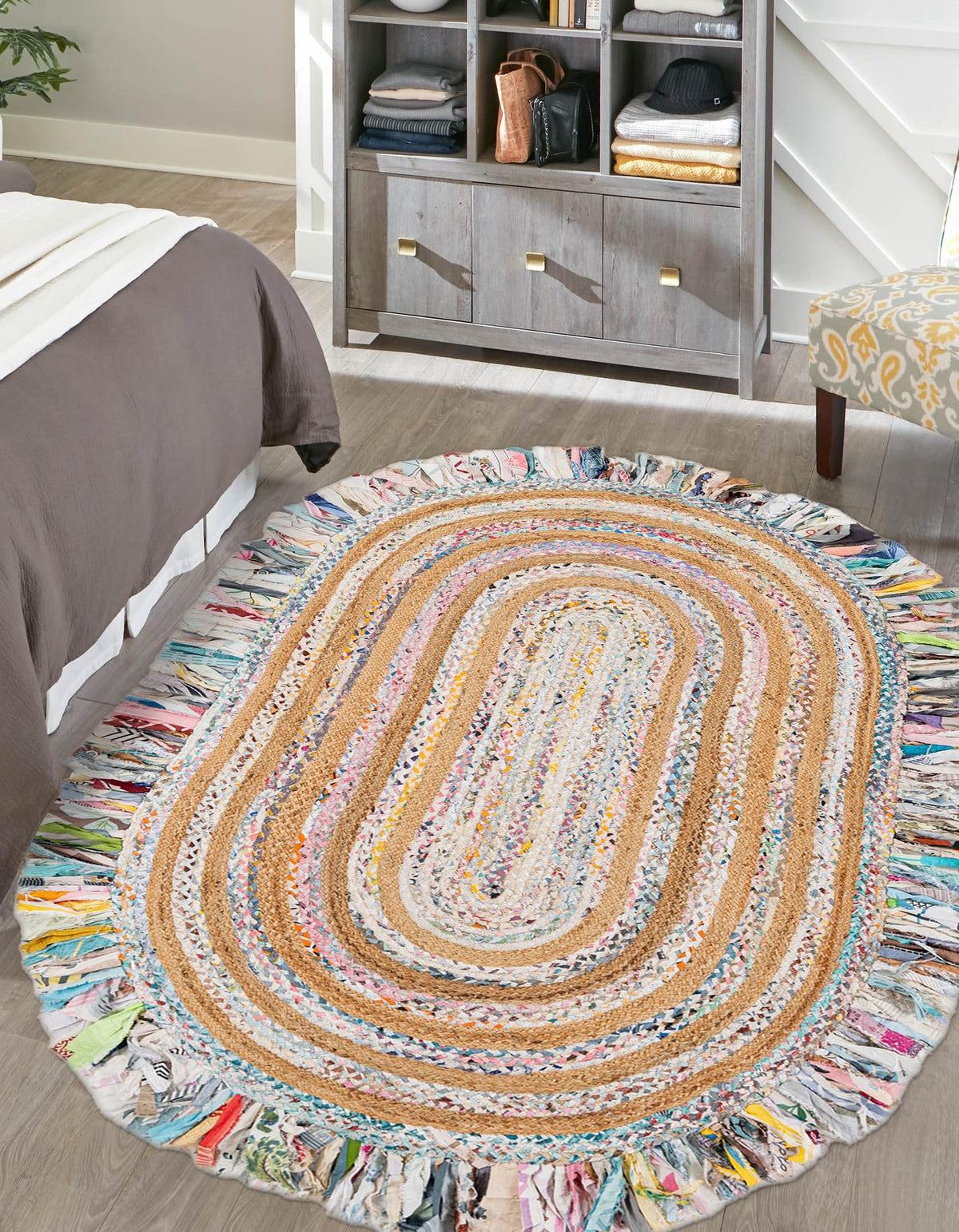 Osian Looms Collection Area Rug - Kathmandu Oval Multi White  lifestyle 27