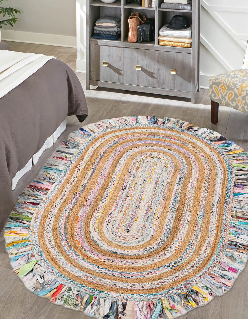 Osian Looms Collection Area Rug - Kathmandu Oval Multi White  lifestyle 27