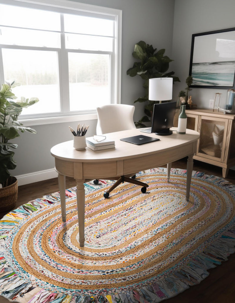 Osian Looms Collection Area Rug - Kathmandu Oval Multi White  lifestyle 31