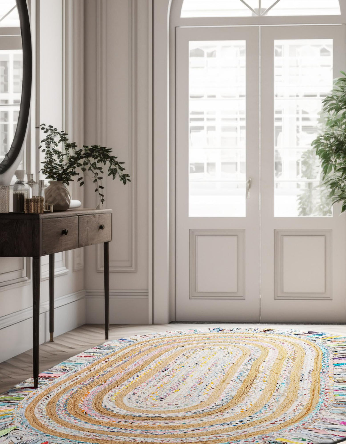 Osian Looms Collection Area Rug - Kathmandu Oval Multi White  lifestyle 35