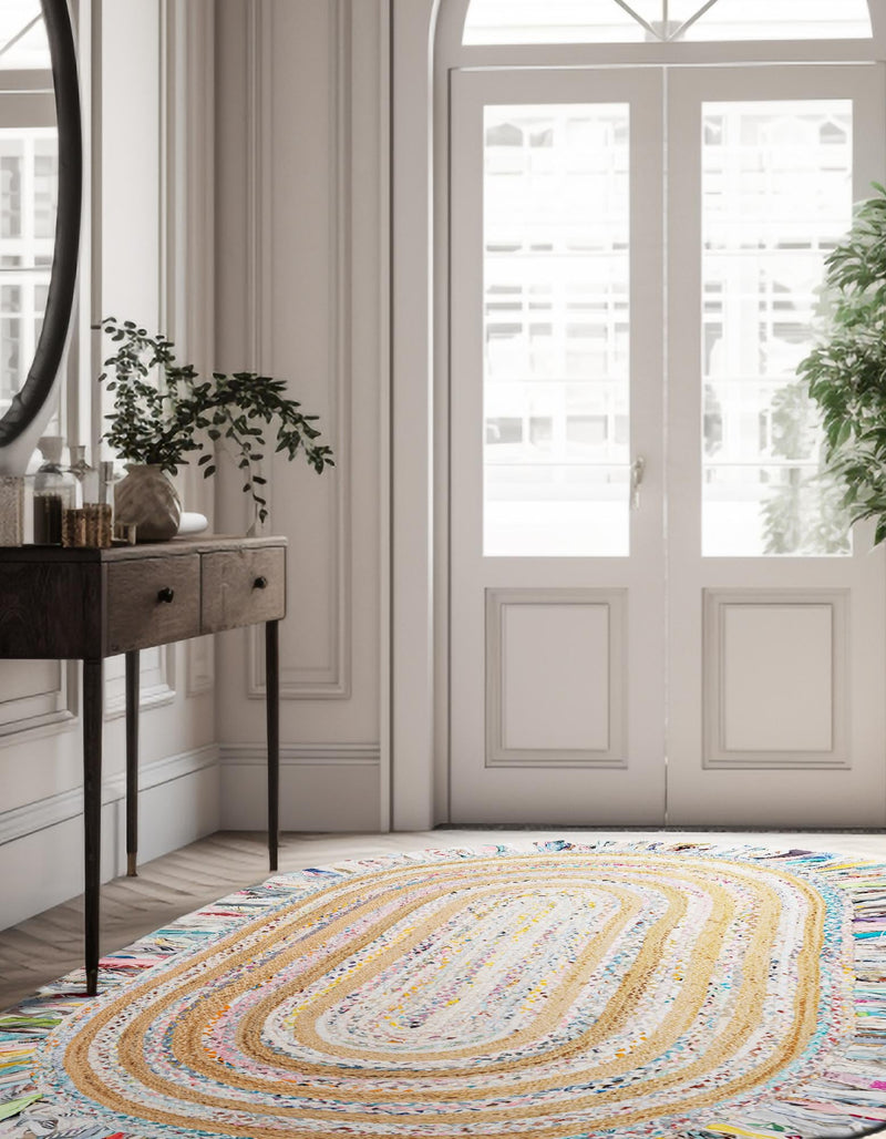 Osian Looms Collection Area Rug - Kathmandu Oval Multi White  lifestyle 35