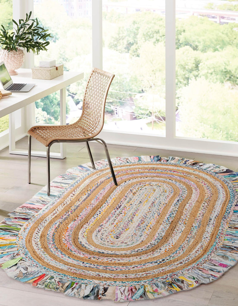 Osian Looms Collection Area Rug - Kathmandu Oval Multi White  lifestyle 39
