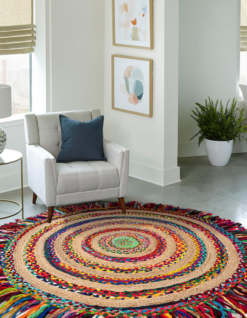 Osian Looms Collection Area Rug - Kathmandu Round Multi  lifestyle 12
