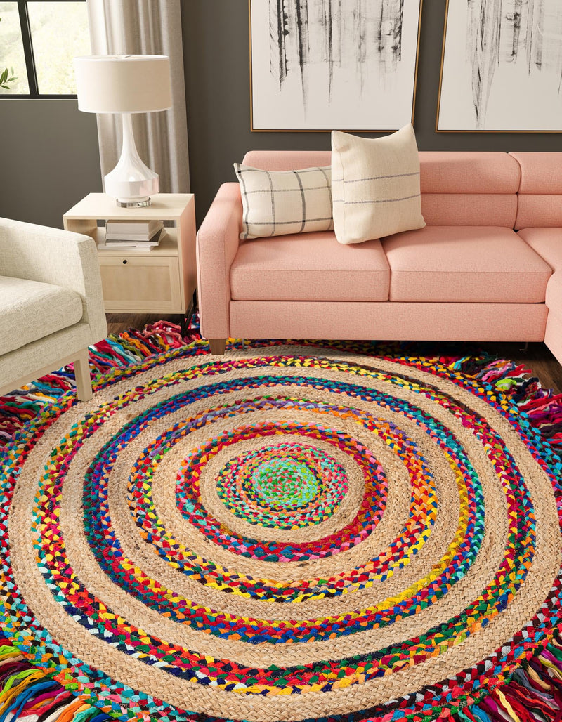 Osian Looms Collection Area Rug - Kathmandu Round Multi  lifestyle 20