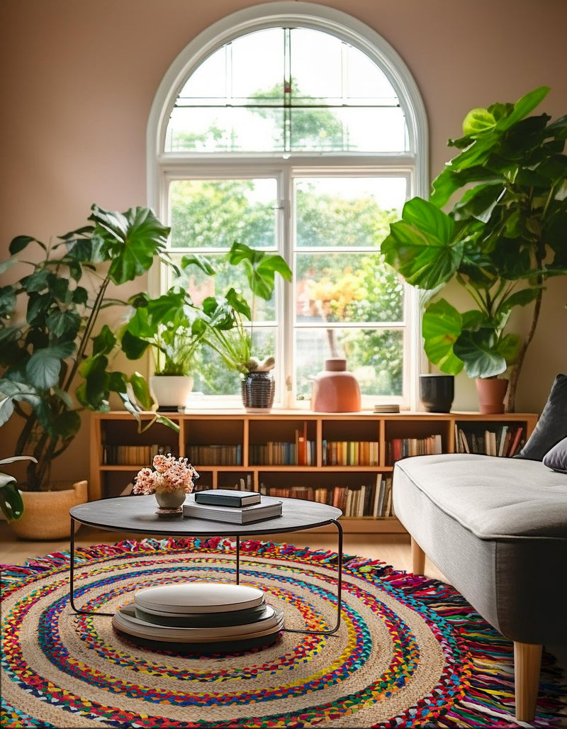Osian Looms Collection Area Rug - Kathmandu Round Multi  lifestyle 36