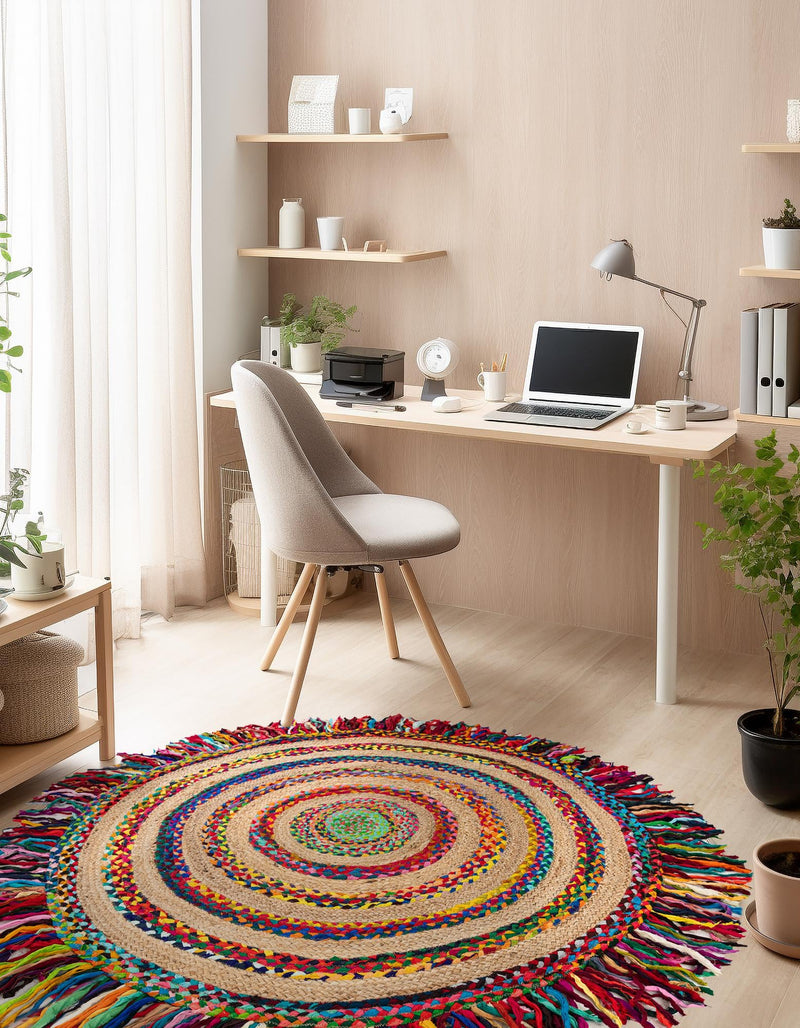 Osian Looms Collection Area Rug - Kathmandu Round Multi  lifestyle 40