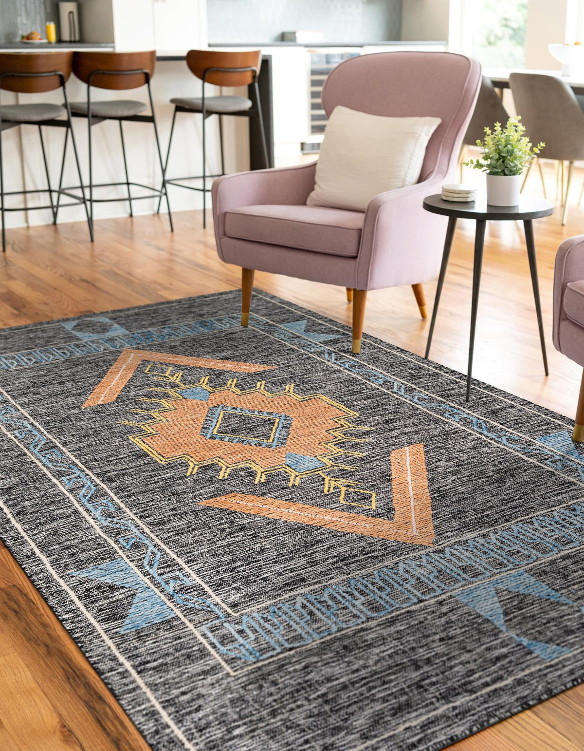 Anatolian Tapestry Wool Collection Area Rug - Ephesus Rectangle Charcoal Gray  lifestyle 2