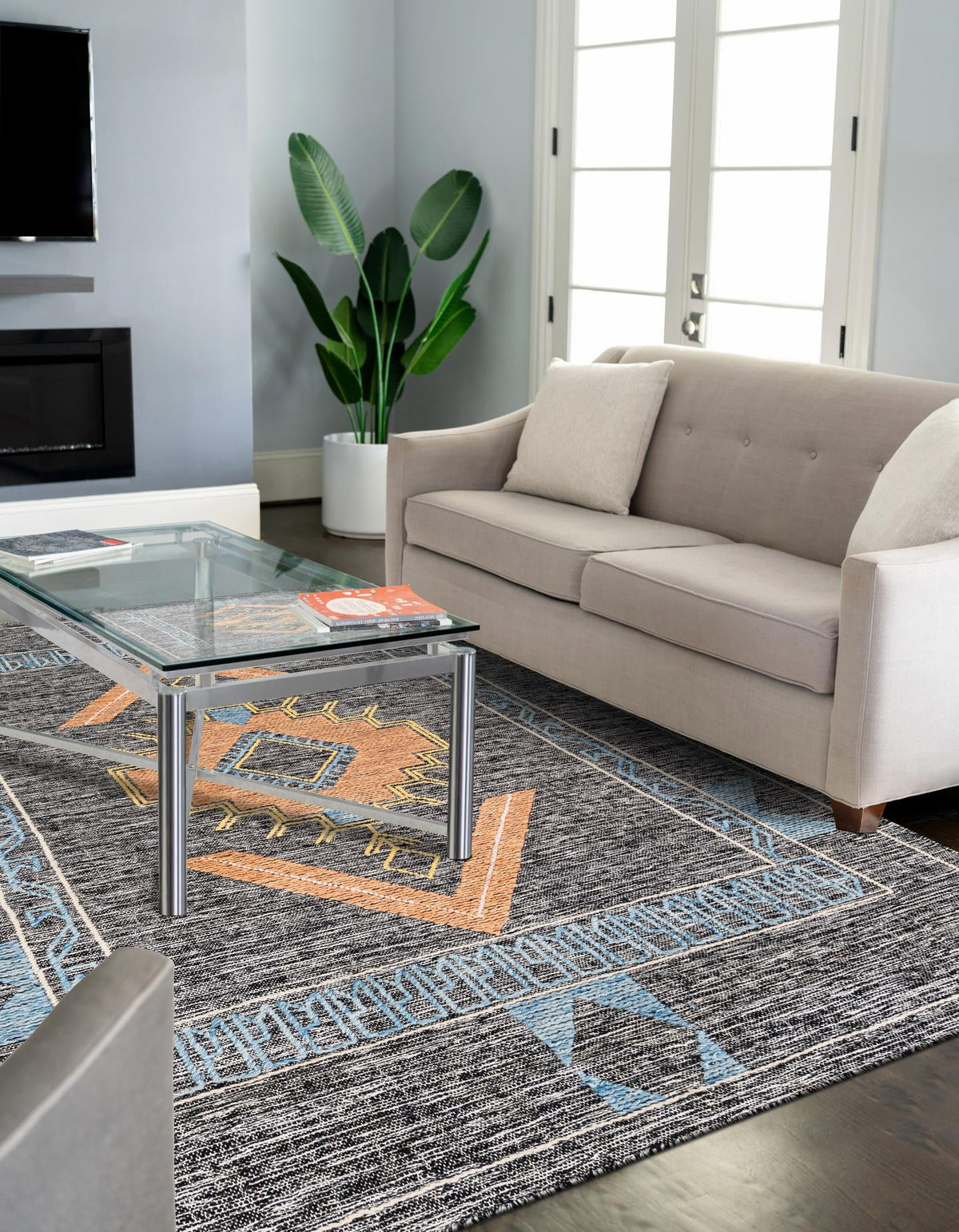 Anatolian Tapestry Wool Collection Area Rug - Ephesus Rectangle Charcoal Gray  lifestyle 3