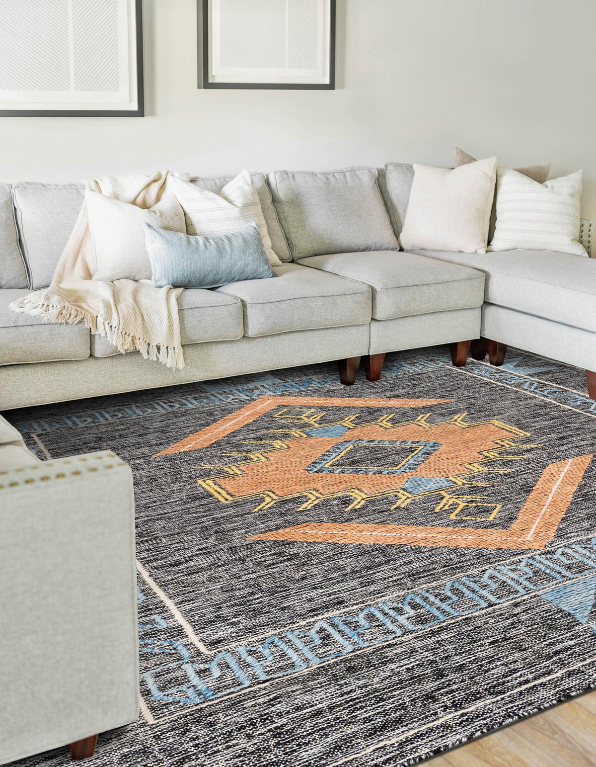 Anatolian Tapestry Wool Collection Area Rug - Ephesus Rectangle Charcoal Gray  lifestyle 4