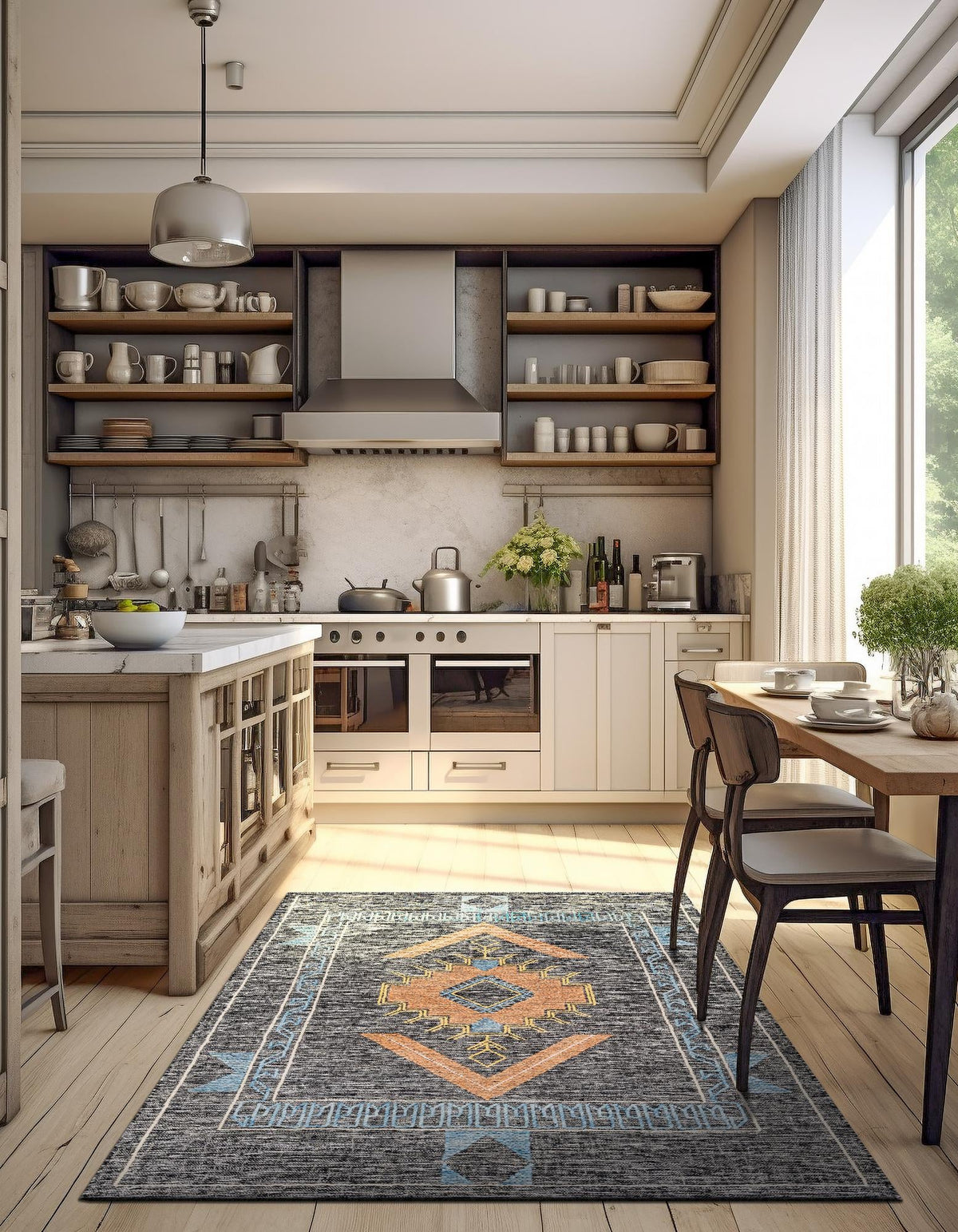 Anatolian Tapestry Wool Collection Area Rug - Ephesus Rectangle Charcoal Gray  lifestyle 8