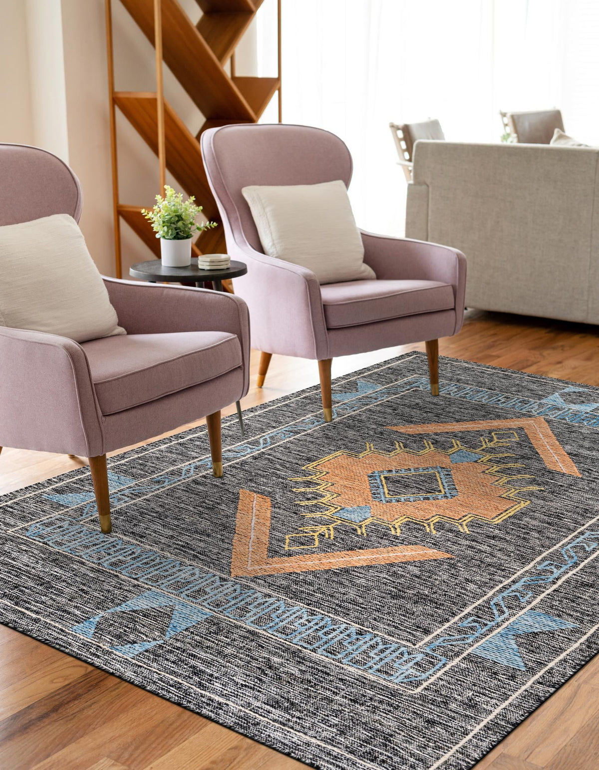 Anatolian Tapestry Wool Collection Area Rug - Ephesus Rectangle Charcoal Gray  lifestyle 11