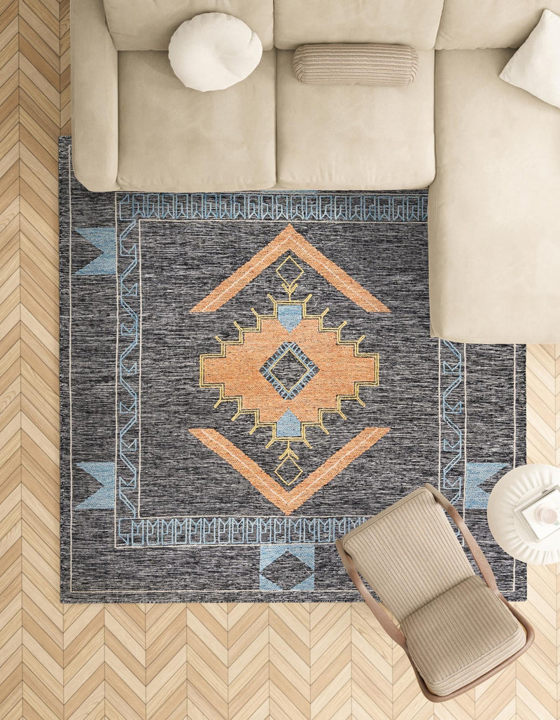 Caspian Wool Collection Area Rug - Ephesus Square Charcoal Gray  lifestyle 44