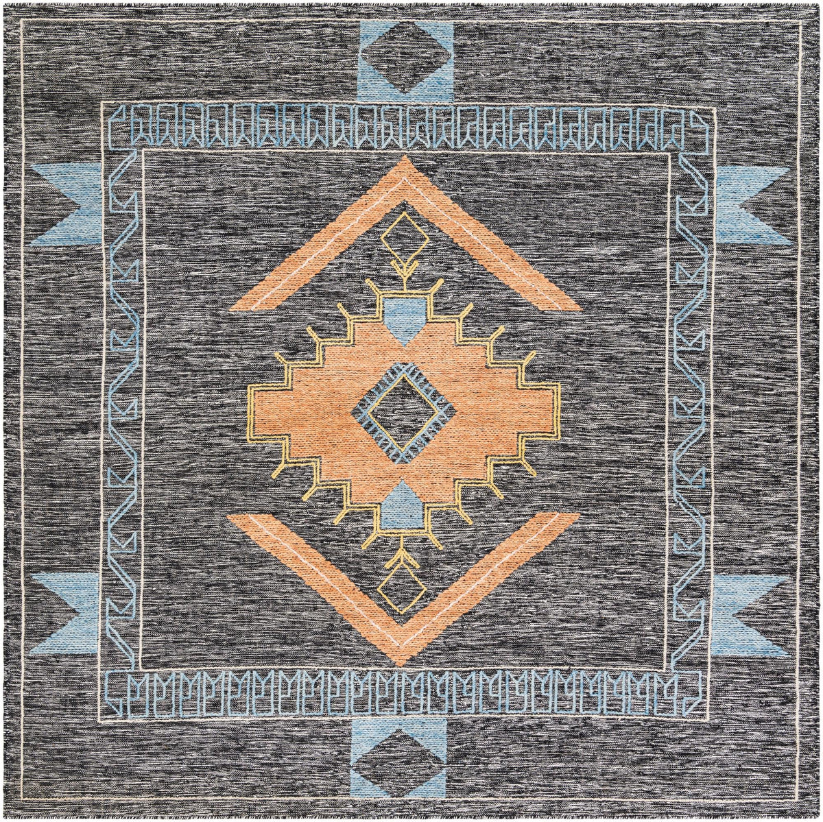 Anatolian Tapestry Wool Collection Area Rug - Ephesus Square Charcoal Gray  lifestyle 23