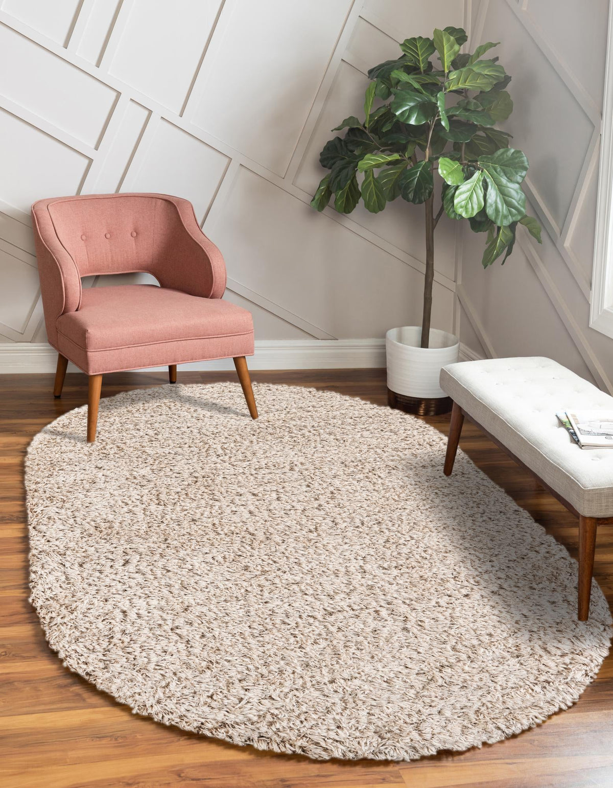 Eternal Plush Oasis Collection Area Rug -  Tranquility (Linen) Oval Linen  lifestyle 40