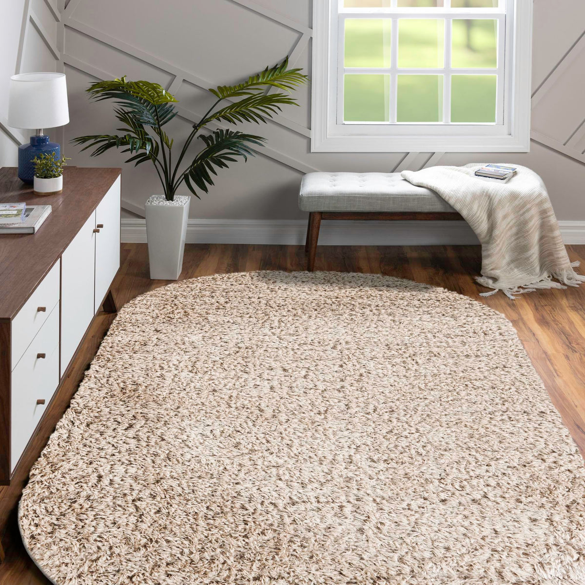 Eternal Plush Oasis Collection Area Rug -  Tranquility (Linen) Oval Linen  lifestyle 44