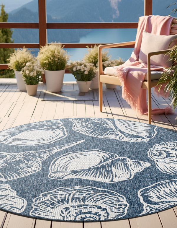 Seaside Haven Rugs Collection Area Rug -  Lighthouse (Navy Blue and Ivory) Round Navy Blue and Ivory  lifestyle 4