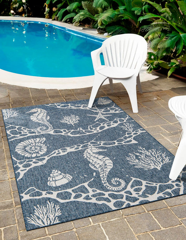Seaside Haven Rugs Collection Area Rug -  Wavecrest Rectangle Navy Blue  lifestyle 0