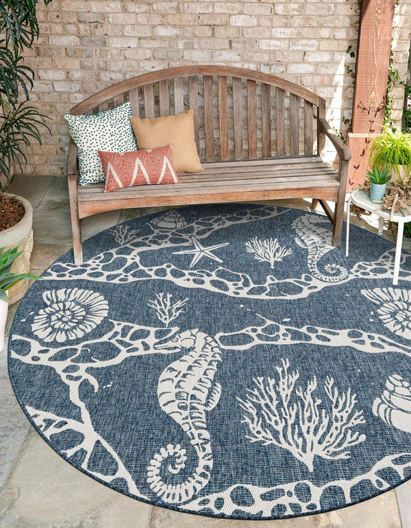 Seaside Haven Rugs Collection Area Rug -  Wavecrest Round Navy Blue  lifestyle 8