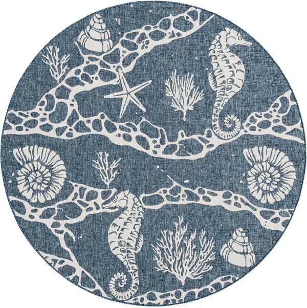 Seaside Haven Rugs Collection Area Rug -  Wavecrest Round Navy Blue Main