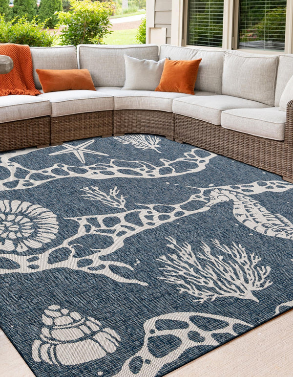 Seaside Haven Rugs Collection Area Rug -  Wavecrest Square Navy Blue  lifestyle 0