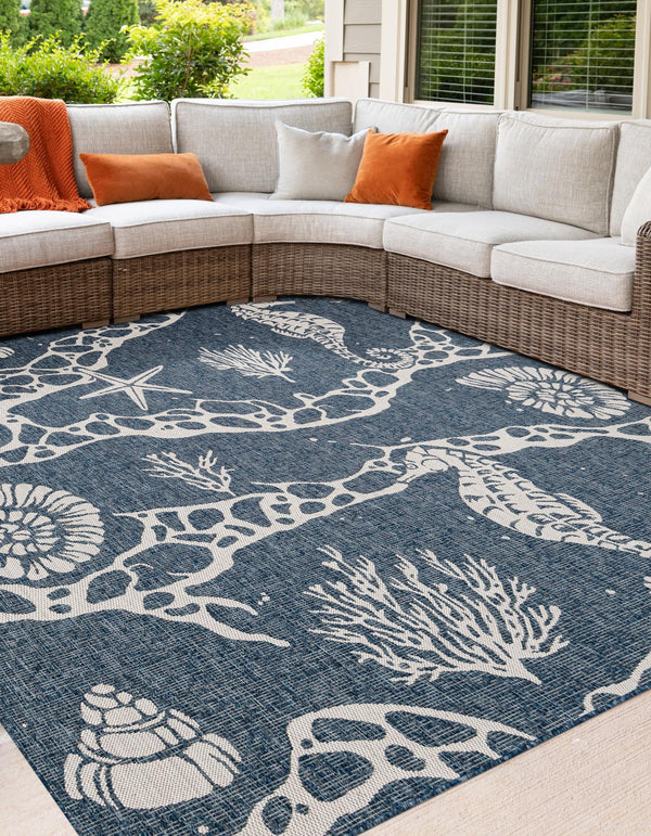 Seaside Haven Rugs Collection Area Rug -  Wavecrest Square Navy Blue  lifestyle 6