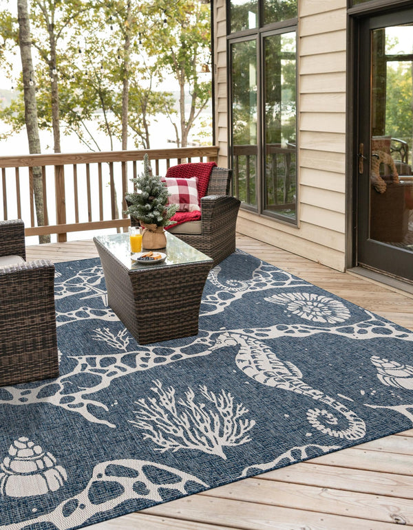 Seaside Haven Rugs Collection Area Rug -  Wavecrest Square Navy Blue  lifestyle 8