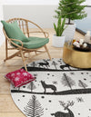 Garden Festivity Collection Area Rug - Evergreen Round Black and White  lifestyle 4