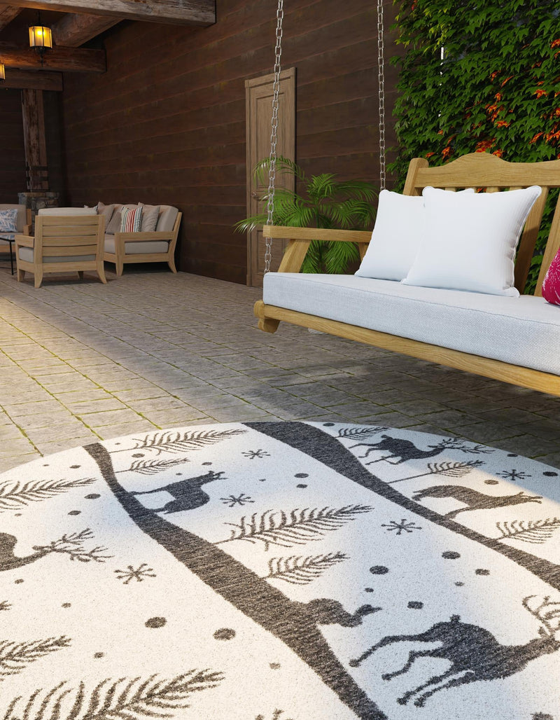Garden Festivity Collection Area Rug - Evergreen Round Black and White  lifestyle 5