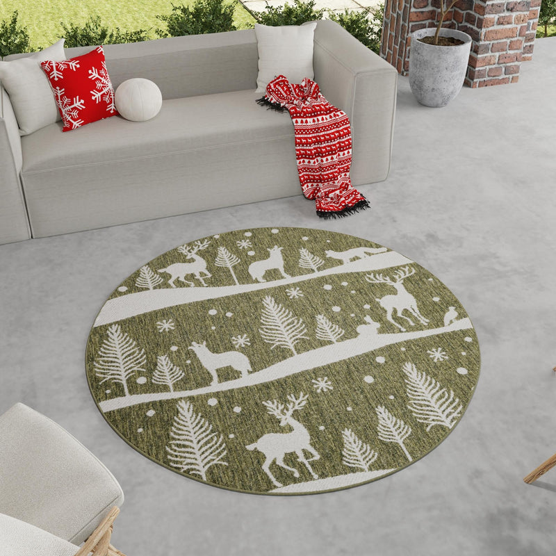Garden Festivity Collection Area Rug - Evergreen Round Green  lifestyle 0