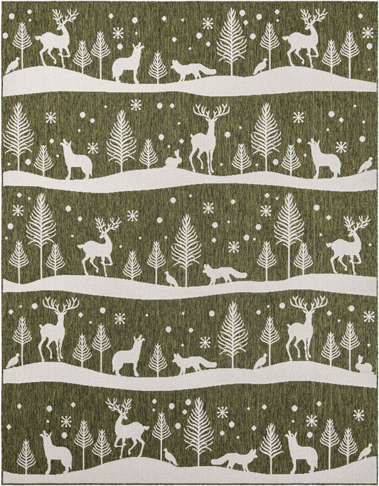Garden Festivity Collection Area Rug - Evergreen Rectangle Green Main