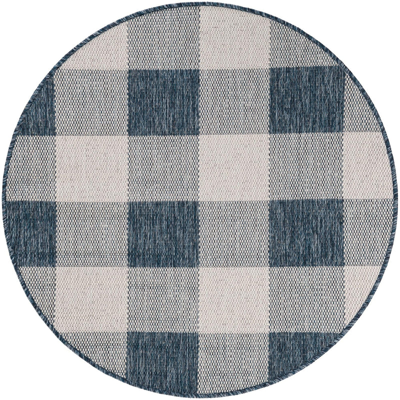 Patio Plaid Collection Area Rug - Veranda Round Blue  lifestyle 86