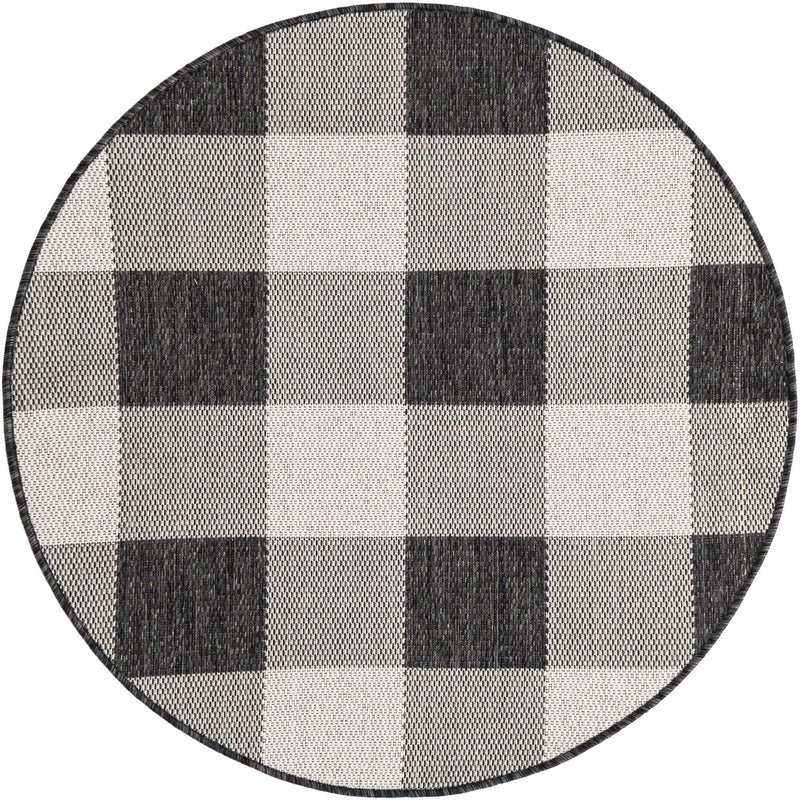 Patio Plaid Collection Area Rug - Veranda Round Black and White  lifestyle 83
