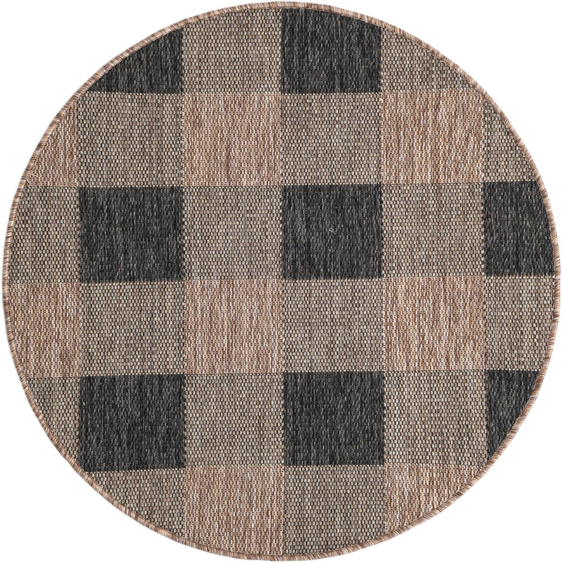 Patio Plaid Collection Area Rug - Veranda Round Black and Brown  lifestyle 81