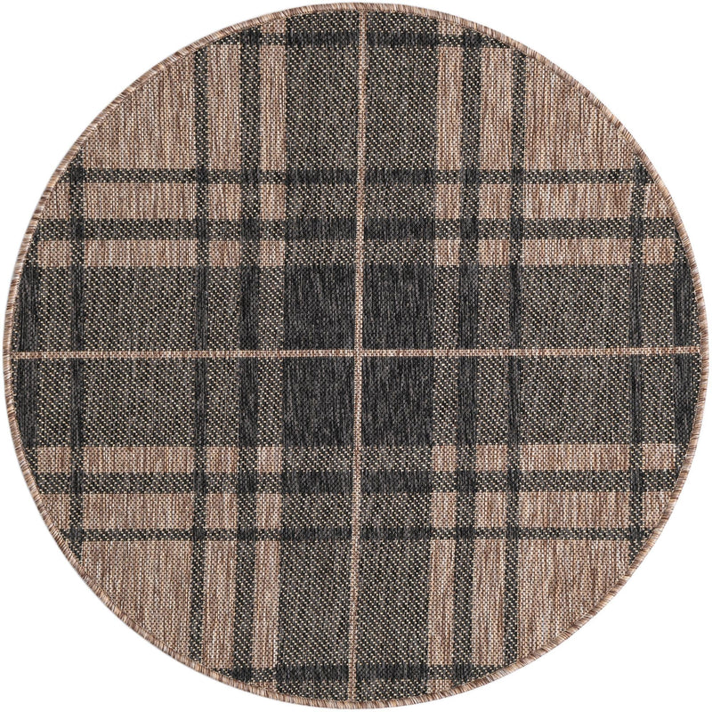Patio Plaid Collection Area Rug -  Terrace Round Black and Brown  lifestyle 108