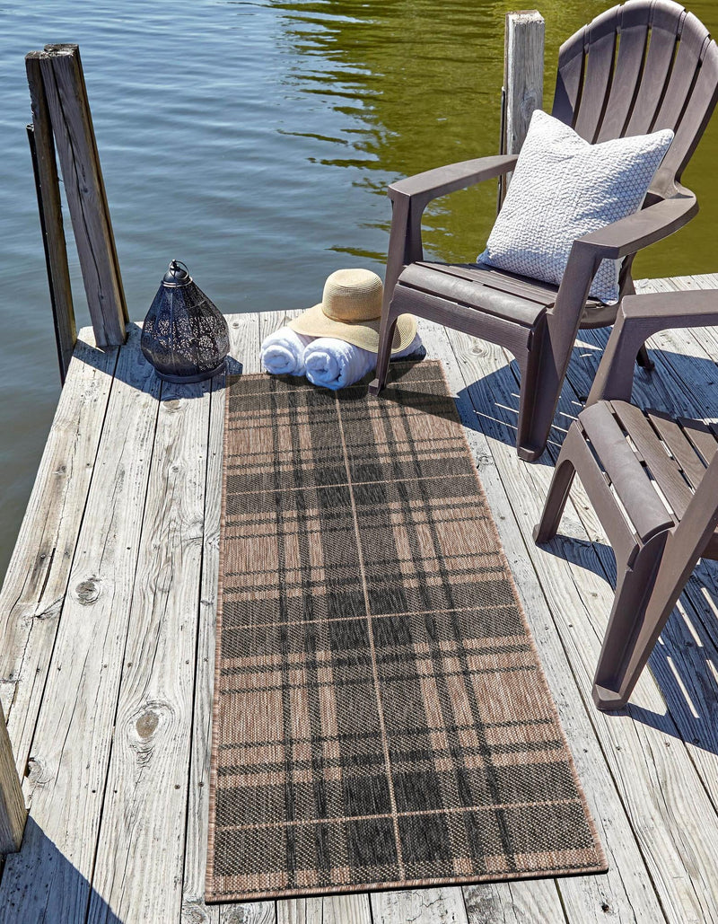 Patio Plaid Collection Area Rug -  Terrace Runner Black and Brown  lifestyle 168