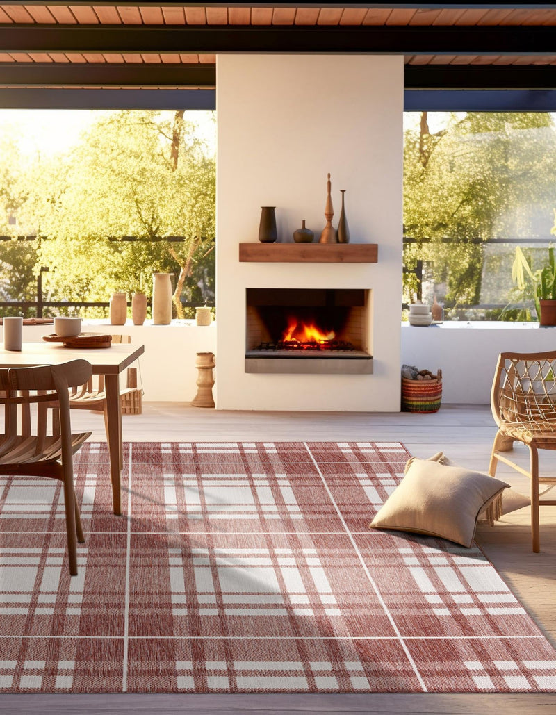 Patio Plaid Collection Area Rug -  Terrace Square Red  lifestyle 5