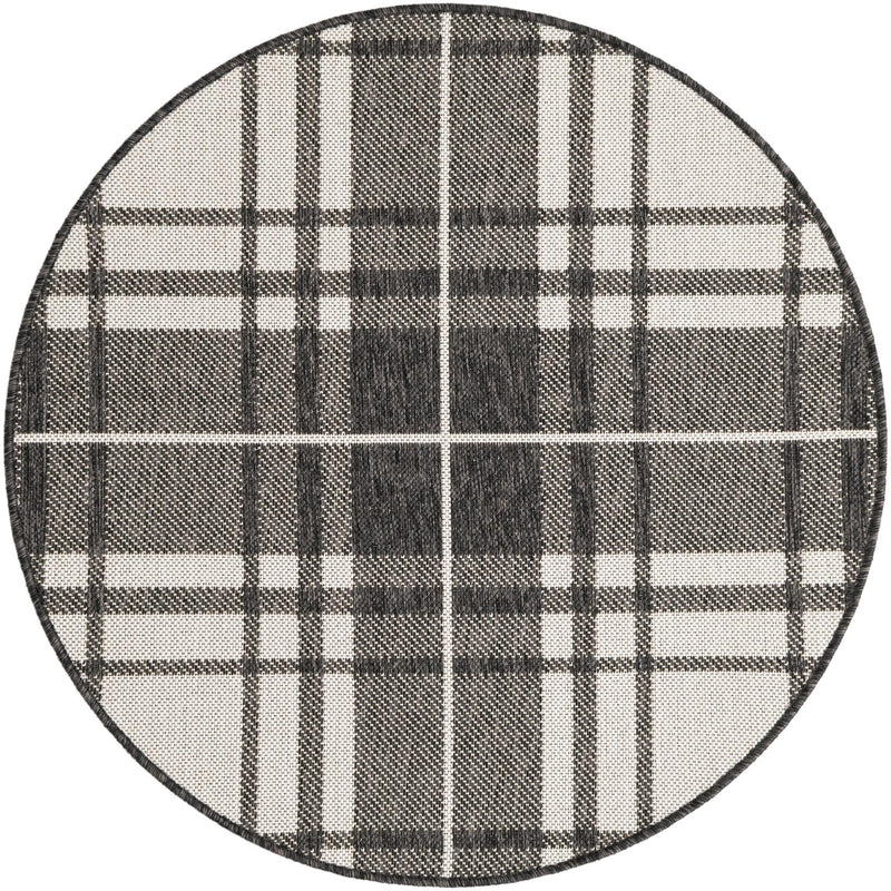 Patio Plaid Collection Area Rug -  Terrace Round Black and White  lifestyle 111
