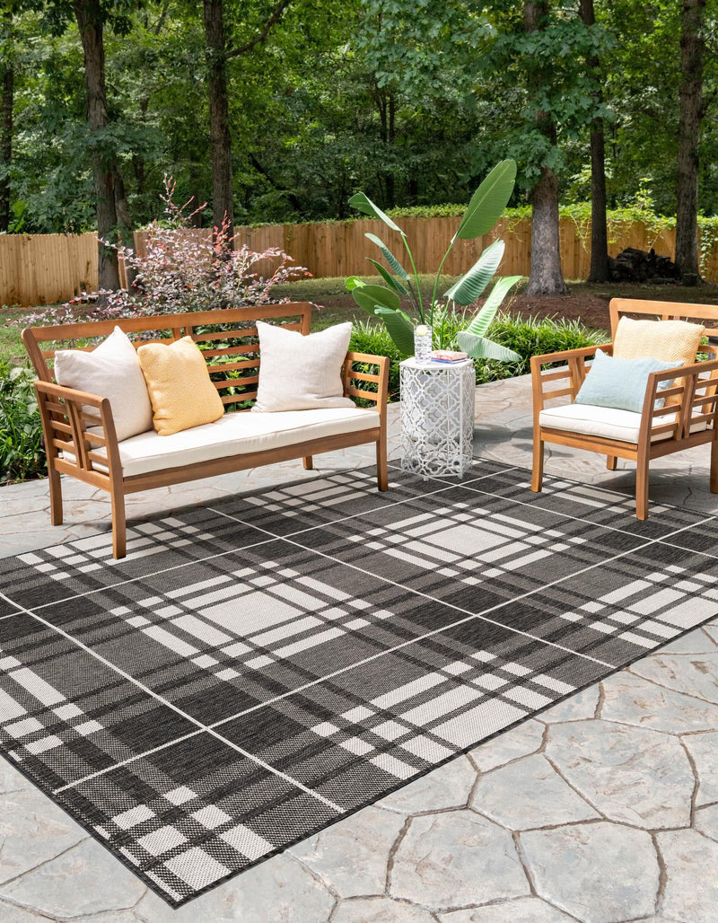 Patio Plaid Collection Area Rug -  Terrace Rectangle Black and White  lifestyle 19