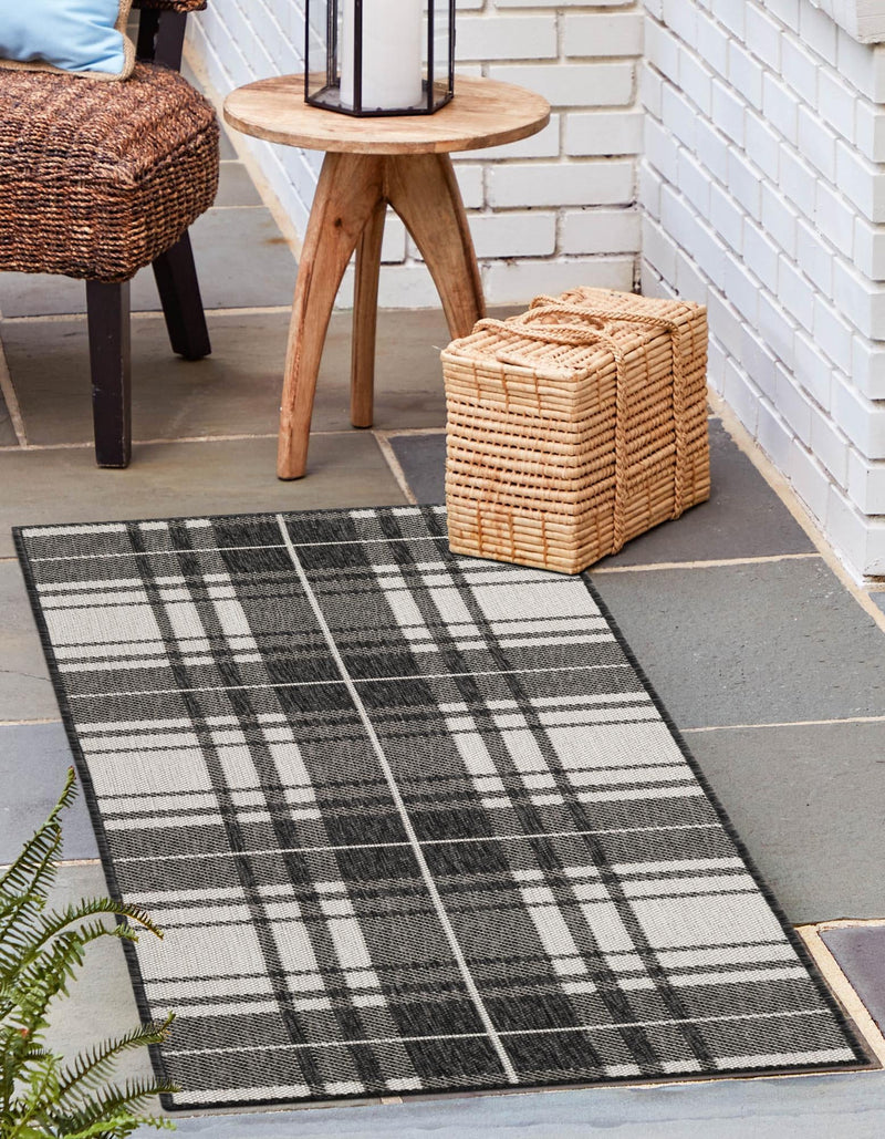 Patio Plaid Collection Area Rug -  Terrace Runner Black and White  lifestyle 153